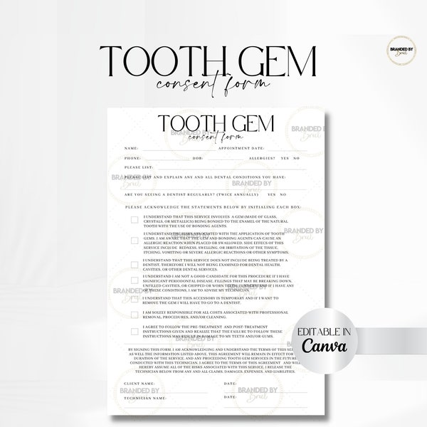 Editable Tooth Gem Consent Form Template