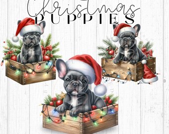 Frenchie Grey French Bulldog Christmas Holiday Themed PNG Sublimation Clipart