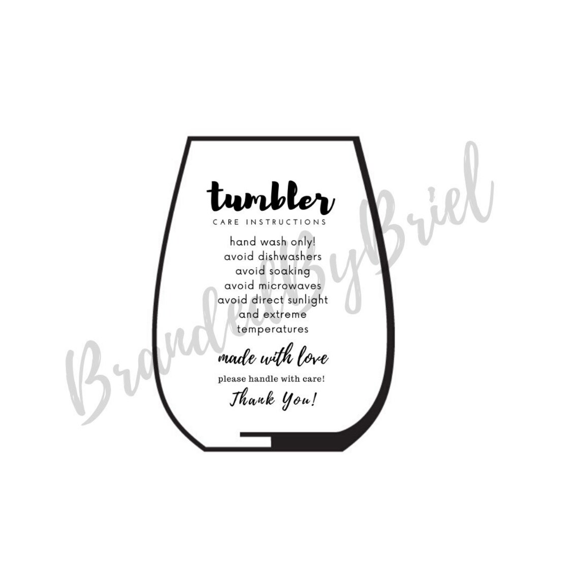 Tumbler Vinyl Care Instruction Card Printable Downlodable Etsy