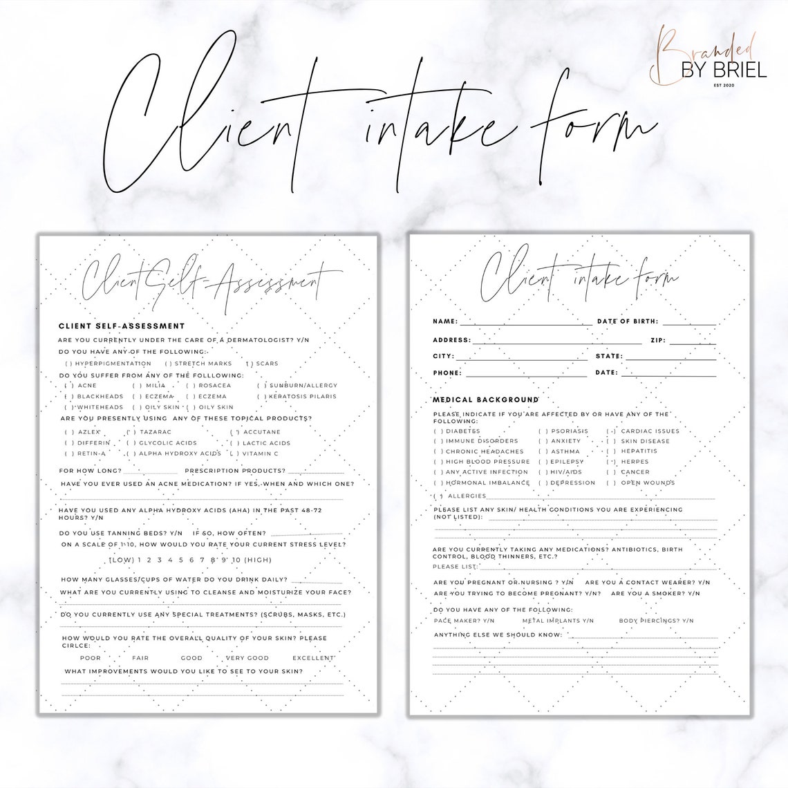 Simple Client Intake Form and Client Self-assessment for Estheticians ...