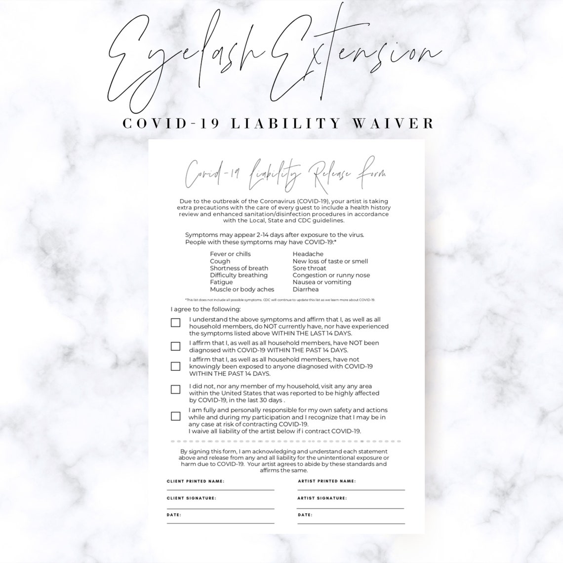 Simple Eyelash Extensions Consent Form PRINTABLE &amp; - Etsy