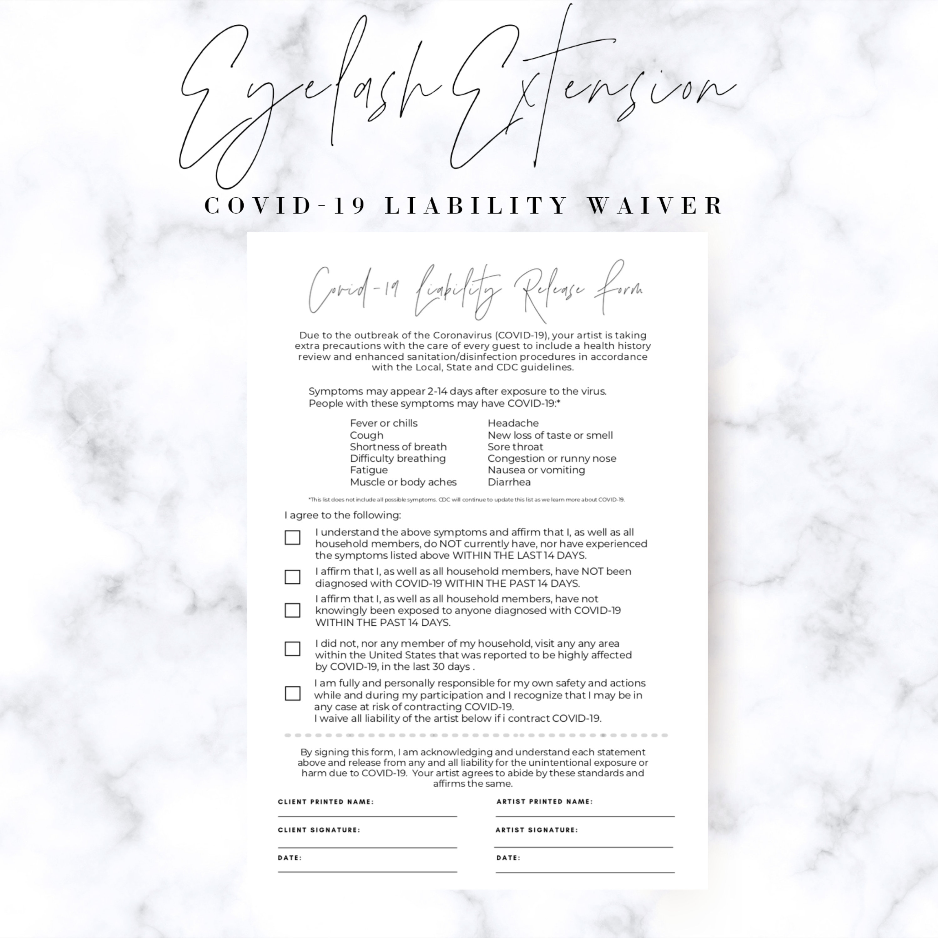 Simple Eyelash Extensions Consent Form PRINTABLE &amp; | Etsy
