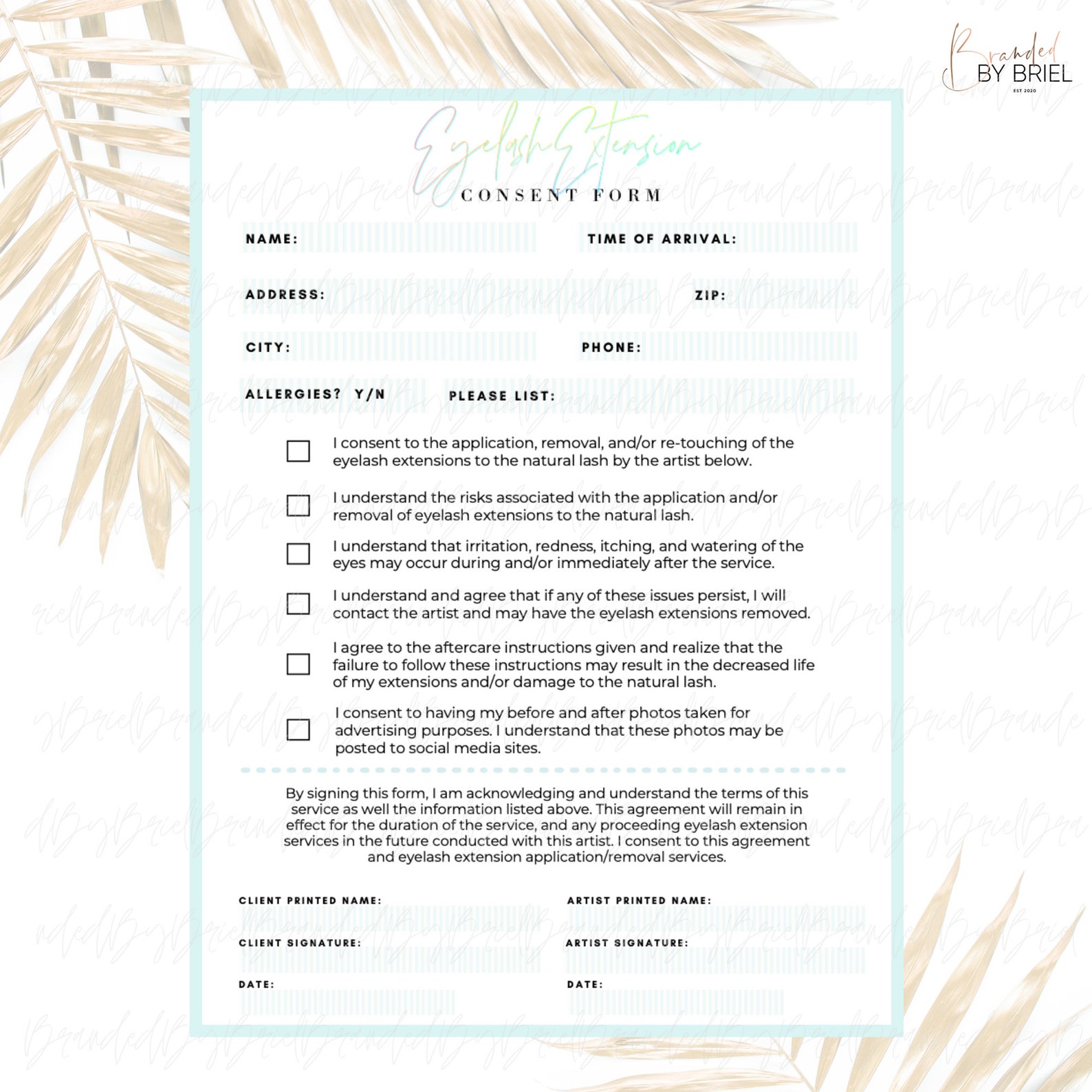 Printable Lash Extensions Consent Form
