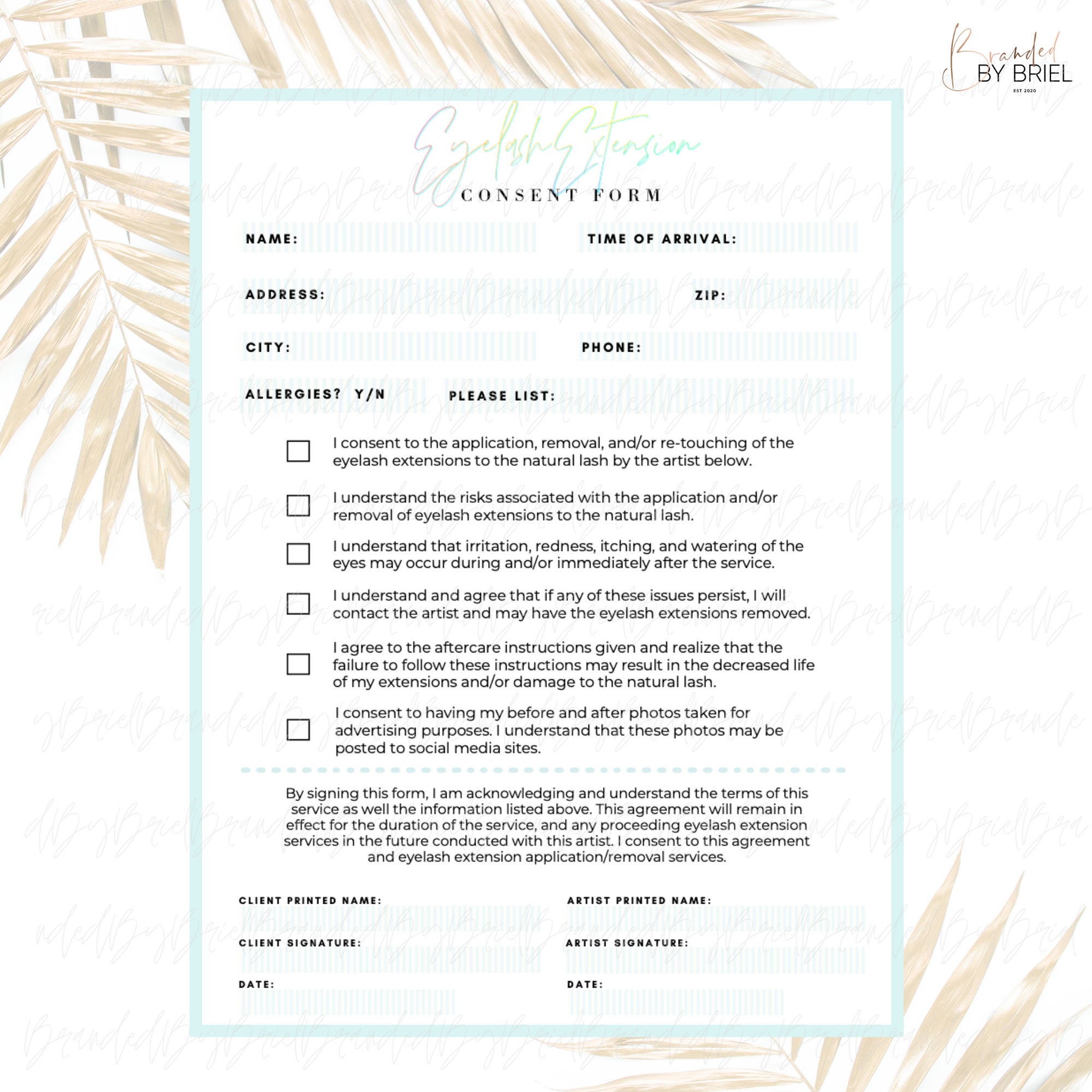 Eyelash Extensions Consent Form PRINTABLE & DOWNLOADABLE Etsy