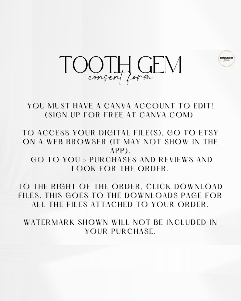 Editable Tooth Gem Consent Form Template Etsy