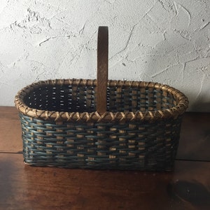 Handwoven Baskets, Large 18”X 10” Twill Weave Market Basket with Handmade Oak Handle, Gathering Basket