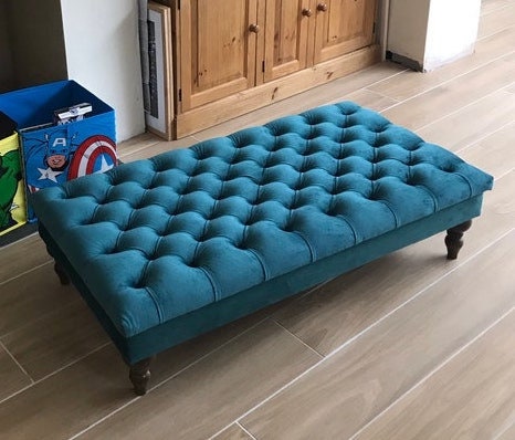 Blauer Runr Tufted Pouf Ottomane Gepolsterte Osmanische Fußstütze In