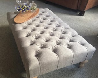 Large Bespoke Ottoman Footstool Coffee Table Chesterfield style deep buttoned 103x61cm