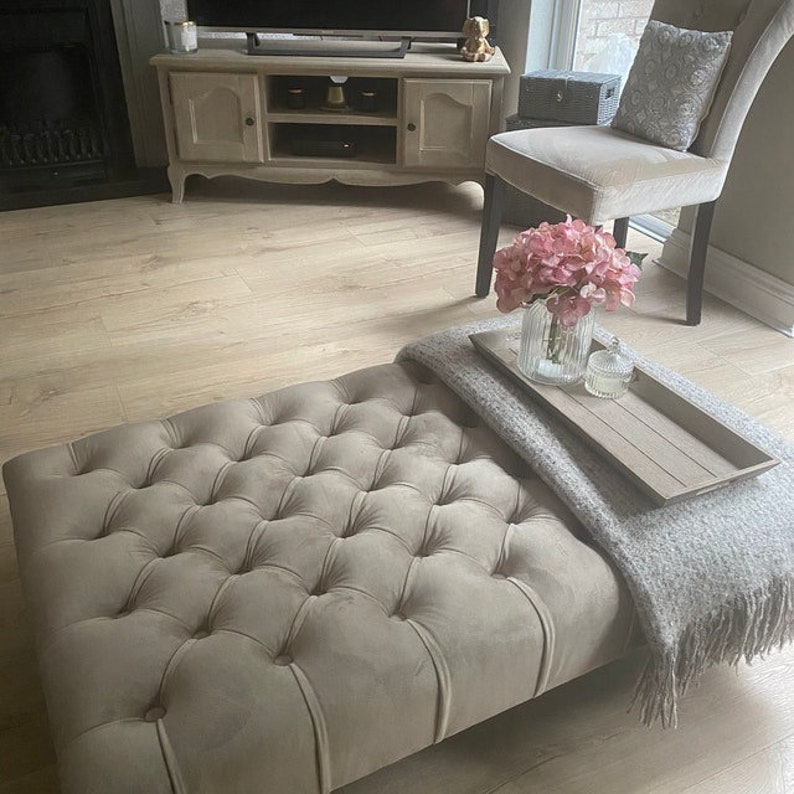 Large Bespoke Ottoman Footstool Coffee Table Chesterfield style deep buttoned 103x61cm image 1