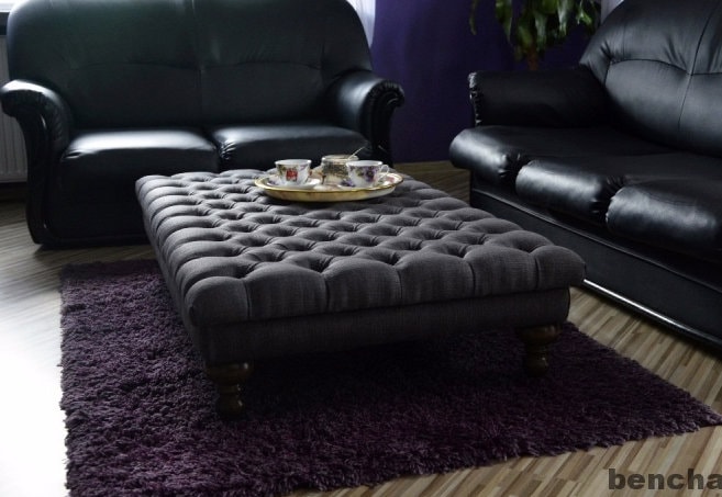 Used Furniture Chesterfield Samt Ottomane Mit Stauraum – Schwarzer Fußhocker Aus Holz & Velours Sofa Mit Ottomane Rechts