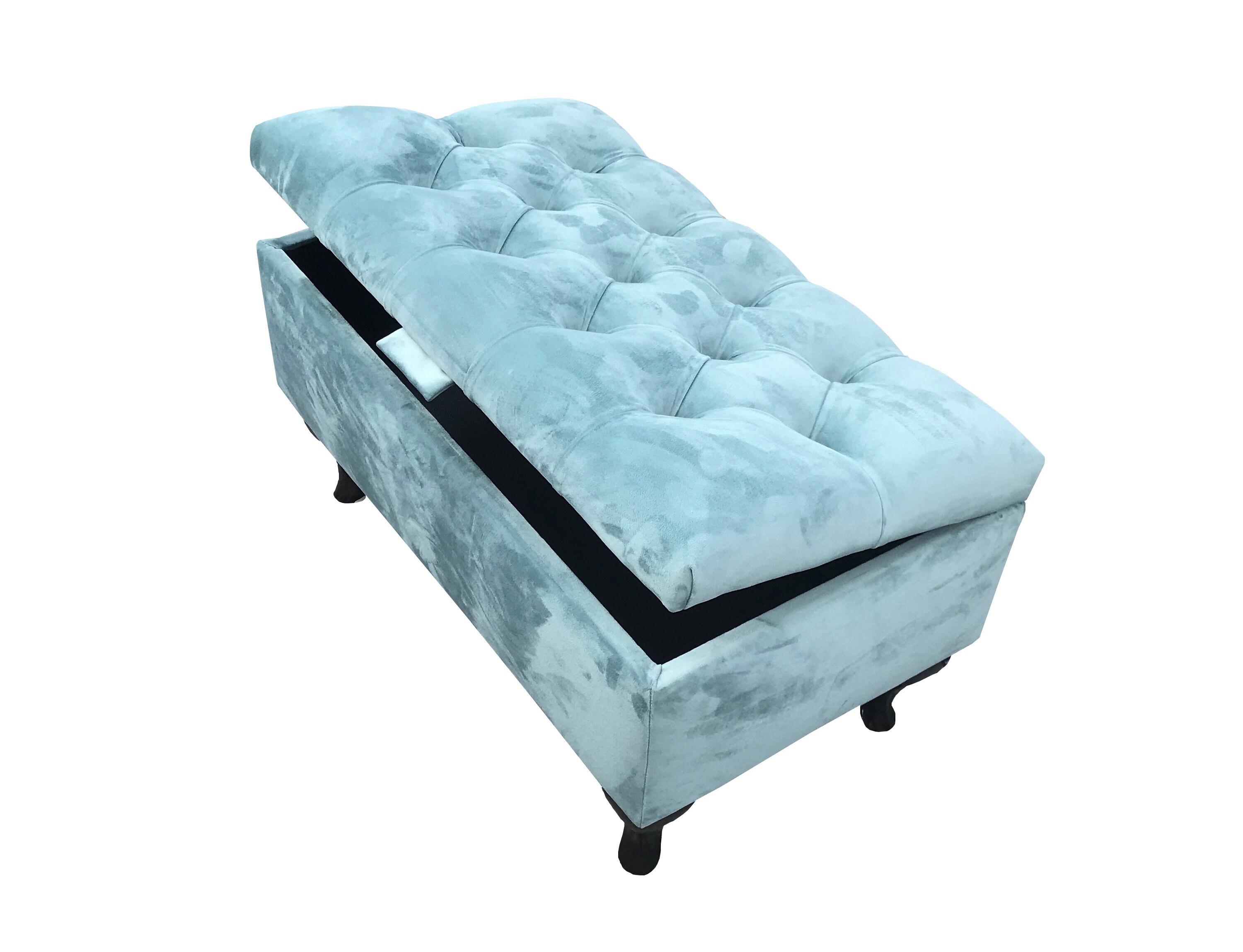 Petit tabouret rond en velours touffeté avec repose-pieds en peluche Bleu