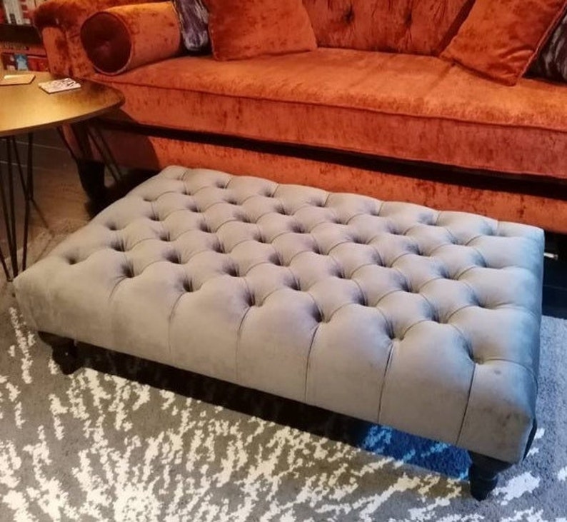 Large Bespoke Ottoman Footstool Coffee Table Chesterfield style deep buttoned 103x61cm zdjęcie 3