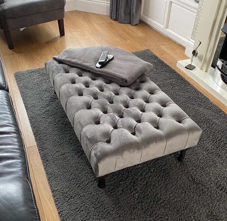 Large Bespoke Ottoman Footstool Coffee Table Chesterfield style deep buttoned 103x61cm image 2