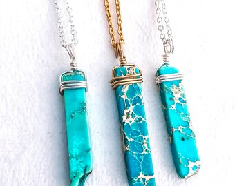 Green Aqua Terra Jasper and Matte Crystal Necklace