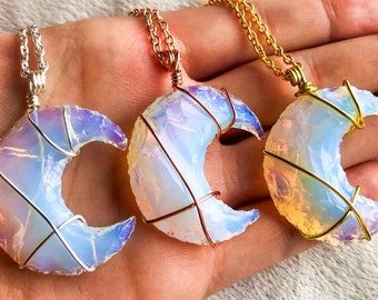 Opalite Moon Rainbow Necklaces Crystal