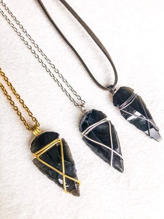 Obsidian necklace shop etsy