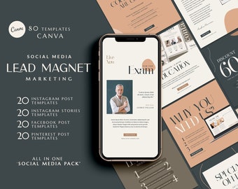 Canva template Lead magnet Social Media Pack. Instagram template. Facebook cover. Pinterest template. e-course kit. Social media bundle.