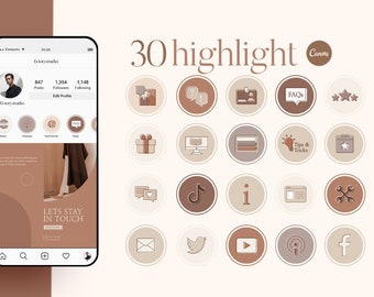 Iconos destacados de Instagram, 30 portadas multiusos (Canva, PNG)