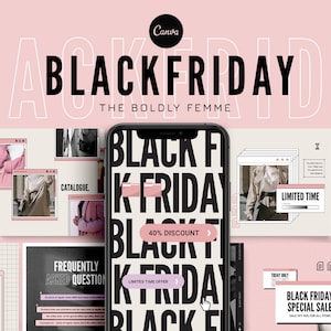 K&ouml;nnte beinhalten: Eine rosa und schwarze Grafikdesign-Vorlage f&uuml;r Black Friday-Verk&auml;ufe. Das Design enth&auml;lt einen Countdown-Timer, ein 40% Rabattangebot und den Text "Black Friday Special Sale".