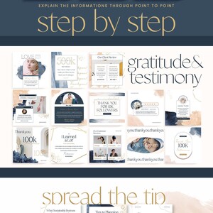 以下が含まれることがあります： Instagram のフォロワーを増やすためのヒントが書かれた画像のコラージュ。画像は水彩画の背景に金色のアクセントが加えられ、モダンなフォントで書かれたテキストが使用されています。「フォロワーを増やすためのステップ」「ビジョンを理解する」「ヒントを広める」「ハックを共有する」などのフレーズが含まれています。