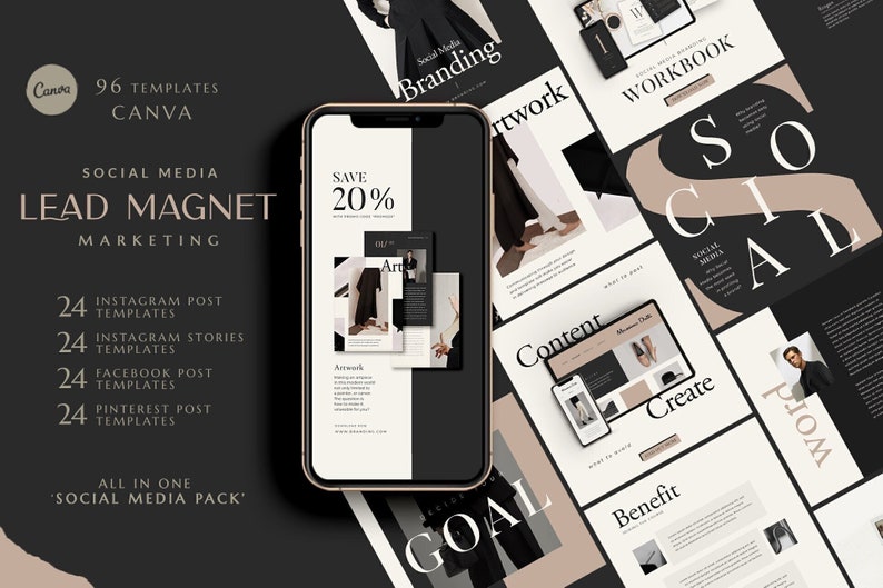 Canva template Lead magnet Social Media Pack. Instagram template. Facebook cover. Pinterest template. Social media branding. Instagram Coach image 1