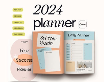 2024 Creative Journal and Planner CANVA. 2024 Calendar. Organizer. Financial Planner. Travel Planner. Goal Tracker