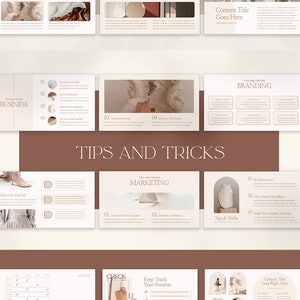 May include: A beige and brown presentation template with the title "Creator Slide Content". The template includes 12 different slide layouts with various images and text boxes. The slides are designed to help users create professional presentations.