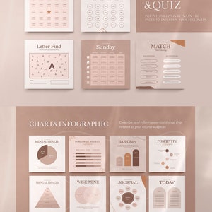 May include: A set of printable worksheets and charts for a mental health course. The worksheets include activities such as "Coping Skills", "Letter Find", "Sunday", and "Match the Following". The charts include "Mental Health", "Worldwide Anxiety", "Bar Chart", "Positivity", "Wise Mine", "Journal", "Today", and "The Process".