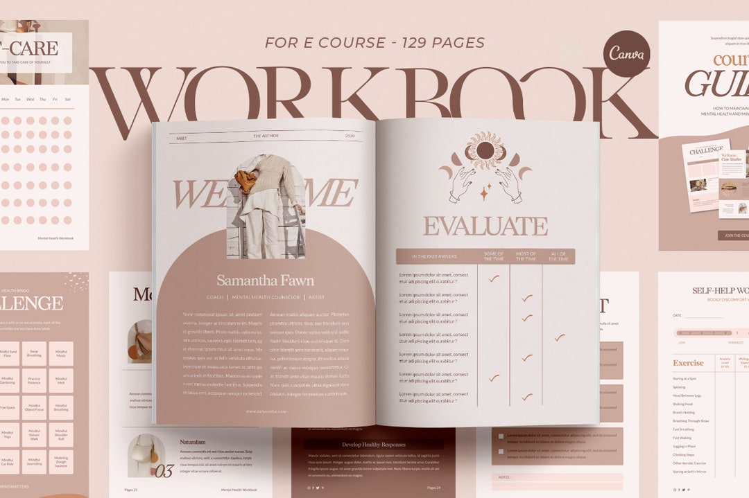 129 Workbook Canva Wellness. Mental Health. Webinar Guideline . Resource  Book. Online Course Book. Canva Ebook. Canva Template Webinar Coach -   Canada