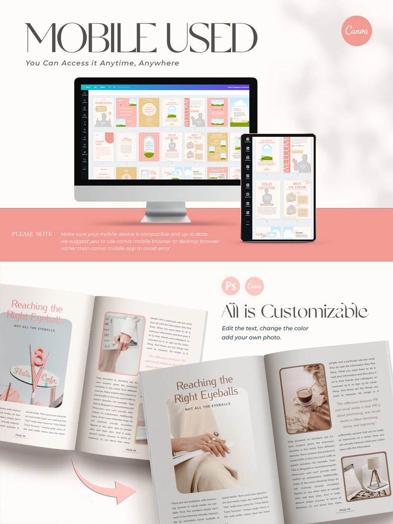 May include: A pink and white digital design template with the text "Reaching the Right Eyeballs, Not All the Eyeballs" and a photo of a hand wearing a ring. The template is customisable and can be edited with text, colour, and photos.