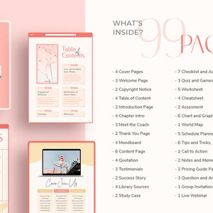 May include: A pink and white digital planner with the text "Library Sources" and "Success" on the cover. The planner includes 99 pages with a table of contents, checklists, worksheets, charts, and more.