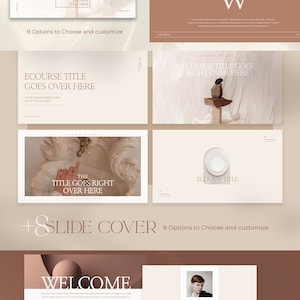 May include: A presentation template with a beige and brown colour scheme. The template features a variety of slides with different layouts and images. The slides include titles, text, and images. The template is designed to be used for presentations, workshops, and other events.