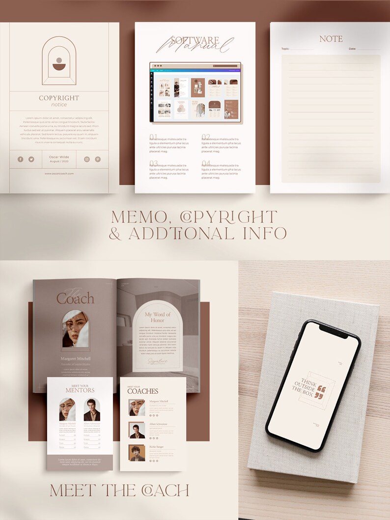 May include: A brown and white magazine with the word "Coach" on the cover. The magazine features a photo of a woman with brown hair and glasses. The magazine also includes a section titled "Meet Your Mentors" and "Coaches".