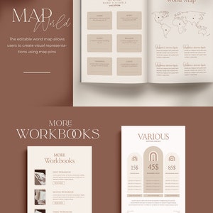 May include: A set of printable worksheets for a world map, word scramble game, and pricing options for various workbooks. The workbooks are described as "First Workbook", "Second Workbook", and "Third Workbook".