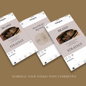 May include: Three Instagram post mockups with a light gray background and the text "BRAND STRATEGY" in black. The first post features a photo of a hand reaching into a box of jewelry. The second post features a Venn diagram with the text "Cultural Tension" and "The Big Idea 100%". The third post features a photo of a hand reaching into a box of jewelry.