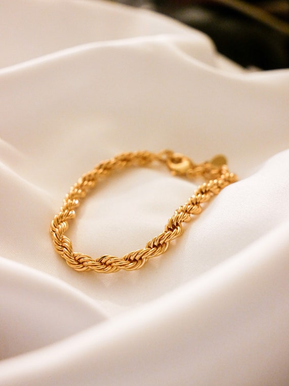 Vivian Rope Chain Bracelet 24K Gold Twist Thick French Rope
