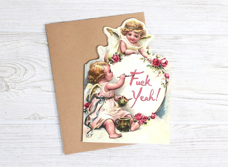 Funny Greeting Card Fck Yeah Vintage Style Die Cut Etsy