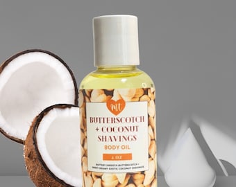 Bodyolie Butterscotch & Coconut Shavings, geïnfuseerde oliën, vochtinbrengende crème, huidverzorging, dierproefvrije schoonheid, oliën