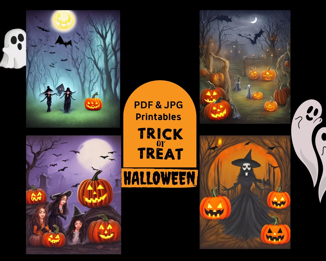 Halloween Decoration Printable, Set of 4 Prints, Digital Halloween