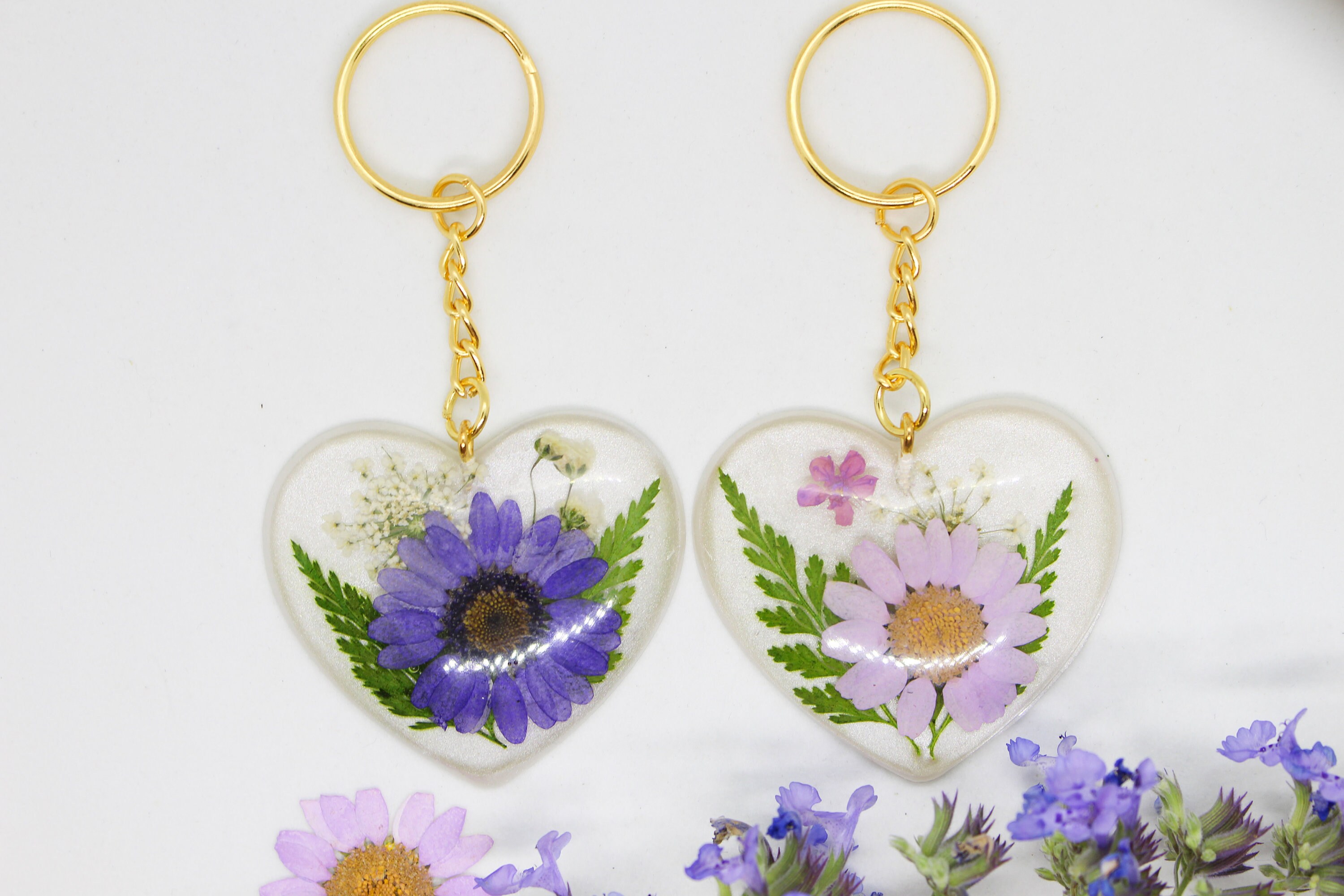 Real Pressed Flower Keychain Handmade Resin Keychain 3d Etsy