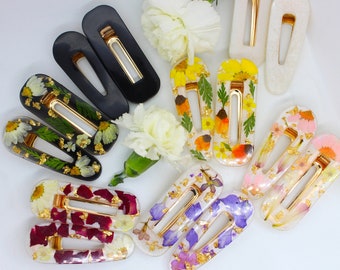 Pressed Flower Hair Clips, Hair Barrettes, Resin Hair pins, Daisy Hair Clips, Handmade Hair clips, Resin Hair Accessories, Flower Clip
