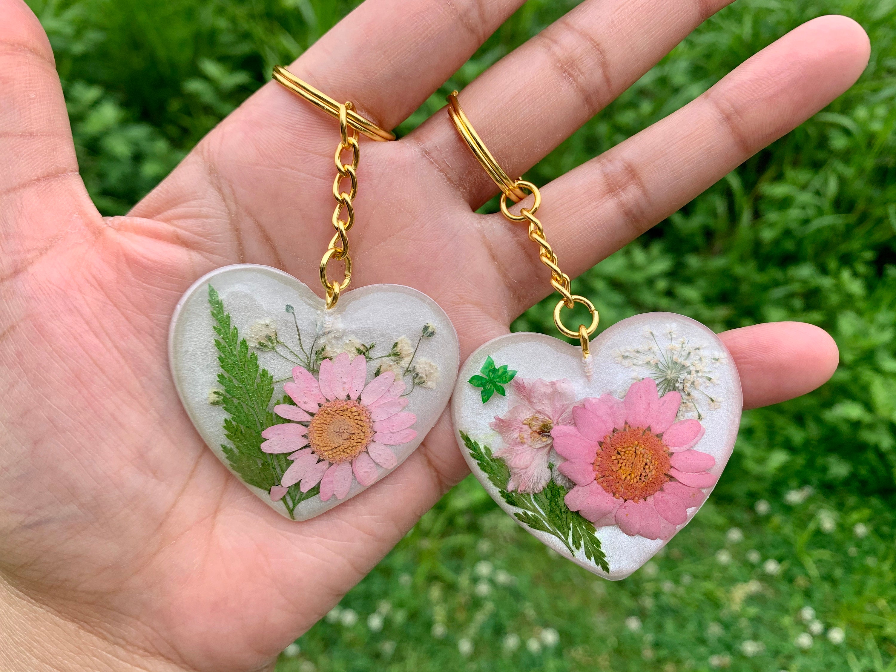 Real Pressed Flower Keychain Handmade Resin Keychain 3d Etsy