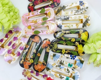 Pressed Flower Hair Clips, Hair Barrettes, Resin Hair pins, Daisy Hair Clips, Handmade Hair clips, Resin Hair Accessories, Flower Clip