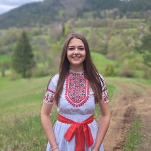 Floral Bulgarian Dress, Bulgarian Folk Nouveau Dress, Summer Holiday Dress