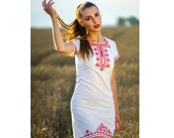 Embroidered Folk Nouveau Dress, Flower Embroidered Summer Dress