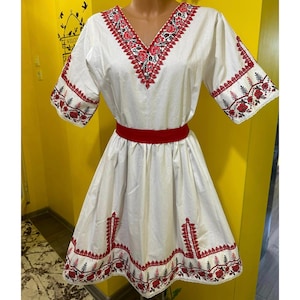 Floral Bulgarian Dress, Bulgarian Folk Nouveau Dress, Summer Holiday Dress