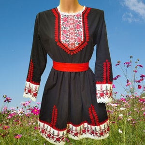Black Bulgarian Folk Nouveau Dress. Bulgarian Traditional Dress, Summer Holiday Dress