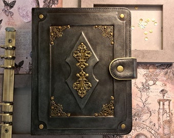 Leather Grimoire Journal Cover: Moon Magic Book of Shadows - A5 6-Ring Binder