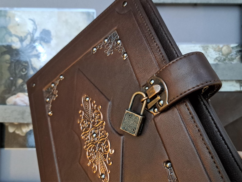 Handmade Leather Grimoire Journal Cover A5: Moon Magic Book of Shadows Folder