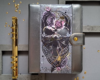 Leather Grimoire Binder A5: Skull & Roses Book of Shadows